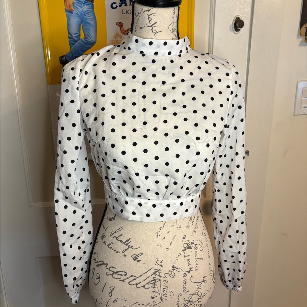 Boohoo Black and White Polka Dot Blouse